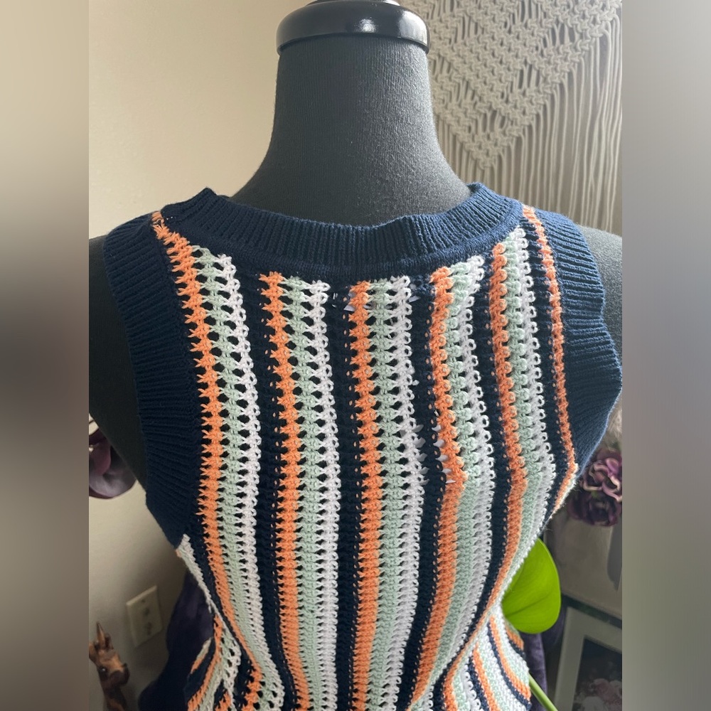 525 America Krista Stripe Vertical Crochet Tank Coastal Beach Festival - Picture 7 of 16